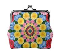 Portafoglio portamonete con fiore caleidoscopio, in pelle, con chiusura a bacio, piccola pochette | Compatto contiene carte, monete, chiavi. Morbida pelle PU. Regalo pronto.