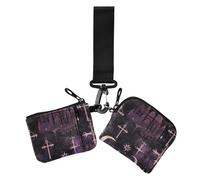 Portafoglio portamonete da donna con croce gotica Darkness Moon Purple porta carte di credito grande capacità portamonete con tasca con cerniera per uso quotidiano 2 pezzi, Gotico scuro luna croce
