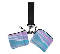 Portafoglio portamonete da donna con glitter effetto marmo effetto granulo/arcobaleno, porta carte di credito, sottile, portatile, con cinturino da polso, per uso quotidiano, 2 pezzi, Falso Glitter