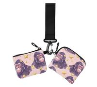 Portafoglio portamonete da donna con stelle viola Gorilla porta carte di credito sottile piatto con cerniera portafoglio con portachiavi per donna 2 confezioni
