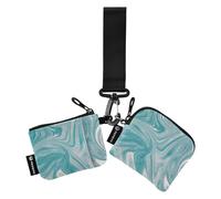 Portafoglio portamonete da donna dal design irregolare, bianco e verde, piccolo portamonete staccabile, con tasca portamonete con cerniera, confezione da 2, Fluido Design Irregolare Bianco Verde, 1
