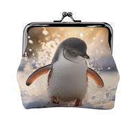 Portafoglio portamonete da donna in pelle con stampa di un giovane pinguino vintage elegante e piccolo portamonete