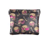 Portafoglio portamonete da donna in pelle con teschio, color pesca e oro, organizer unico per oggetti personali, per ragazze e donne