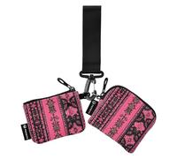 Portafoglio portamonete da donna in stile bohémien, sottile, portatile, con portachiavi, per lavoro, viaggi, confezione da 2, Vintage Boho stile modello nero e rosa, 1 size, Art Deco