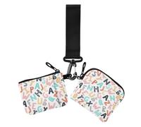 Portafoglio portamonete da donna in stile scandinavo con lettere dell'alfabeto, porta carte di credito, con portachiavi, per uso quotidiano, confezione da 2, Alfabeto in stile, 1 size, Casual