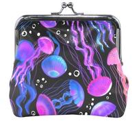 Portafoglio portamonete in pelle con chiusura a bacio, per donna e ragazza, a forma di medusa, con animali marini, 4,53" x 4,13"