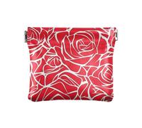 Portafoglio portatile con mini porta carte di credito in pelle PU con disegno a linee di fiori rossi per uomo donna viaggio
