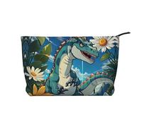 Portafoglio portatile da donna con cerniera, adatto per viaggi e conservazione quotidiana di cosmetici, borsa cosmetica in velluto a coste con simpatico dinosauro, nero, taglia unica, Nero, One Size