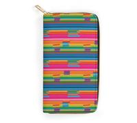 Portafoglio portatile in pelle per adulti con tasche per documenti d'identità, grande capacità per più carte, borsa leggera per accessori da viaggio, originali strisce colorate di coperte messicane