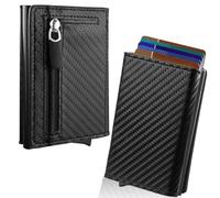 Portafoglio, Protezione Spazzola Antifurto RFID, Porta Carte di Credito Uomo con Scomparto con zip per Monete, Wallet in Alluminio con Pop-up Automatico, Portafoglio Slim Pronto per Essere Regalato