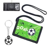Portafoglio ragazzo, tasche multiple Canvas Football Portafogli per bambini con collo Lanyard leggero ragazzi portafoglio per contanti carte di credito monete, con un portachiavi calcio