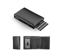 Portafoglio Slim con Tasca per Monete Uomo, Portafoglio RFID Trifold, Porta Carte Smart-Pop-Up con Zip, Portafoglio Porta Carte di Credito, Chiusura Magnetica, per fino a 9 Carte (Fibra di Carbonio)