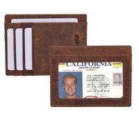 Portafoglio Slim Vintage In Vera Pelle Marrone Cacciatore Con Blocco RFID