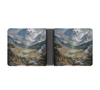 Portafoglio sottile a due ante con paesaggio mitico, montagne e fiumi, per uomo e donna, classico porta carte in pelle.
