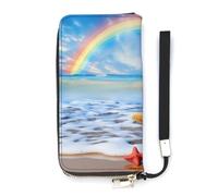 Portafoglio sottile arcobaleno sopra il mare nuvole e spiaggia stella marina portafoglio per le donne borsa lunga carino pochette da polso borsa porta carte, Stile:, 20x10.5cm