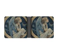 Portafoglio sottile compatto a due ante con angelo con ali blu, portafogli minimalisti da uomo con porta carte di credito in pelle portamonete finestra ID unisex