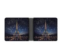 Portafoglio sottile compatto a due ante con motivo Night Paris Eiffel, portafogli minimalisti da uomo con porta carte di credito, portamonete in pelle, finestra ID unisex