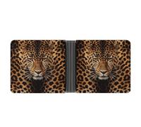 Portafoglio sottile compatto a due ante con raffigurazione di un leopardo, portafogli minimalisti da uomo con porta carte di credito in pelle portamonete con finestra ID unisex