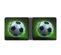 Portafoglio sottile compatto a due ante in pelle con palloni da calcio, portafogli minimalisti da uomo con porta carte di credito in pelle portamonete finestra ID unisex