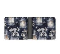 Portafoglio sottile compatto a due ante portafoglio in pelle con cane e lanterna, portafogli minimalisti da uomo con porta carte di credito in pelle portamonete finestra ID unisex