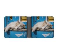 Portafoglio sottile compatto a due ante portafoglio in pelle con gatto che dorme, portafogli minimalisti da uomo con porta carte di credito in pelle portamonete finestra ID unisex