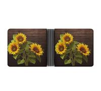 Portafoglio sottile compatto a due ante portafoglio in pelle con pianta di girasole, portafogli minimalisti da uomo con porta carte di credito in pelle portamonete finestra ID unisex