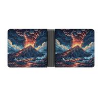 Portafoglio sottile compatto a due volte raffigurante un vulcano, portafogli minimalisti da uomo con porta carte di credito, portamonete in pelle con finestra ID unisex