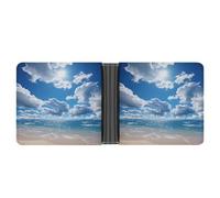 Portafoglio sottile compatto bifold oceano e bianco nuvola portafogli in pelle, portafogli minimalisti da uomo con porta carte di credito in pelle portamonete finestra ID unisex