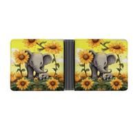 Portafoglio sottile compatto bifold portafoglio madre e bambino elefante girasoli portafogli in pelle, portafogli minimalisti da uomo con porta carte di credito slot portamonete in pelle finestra ID