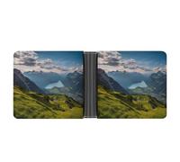Portafoglio sottile compatto bifold portafoglio svizzero alpi portafogli in pelle, portafogli minimalisti da uomo con porta carte di credito in pelle portamonete finestra ID unisex