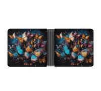 Portafoglio sottile compatto con farfalle colorate che volano intorno su sfondo nero, portafogli minimalisti da uomo con porta carte di credito in pelle portamonete con finestra ID unisex