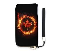 Portafoglio sottile con bandiera canadese con bandiera della fiamma del Canada per le donne borsa lunga carino pochette da polso borsa porta carte, Stile:, 20x10.5cm