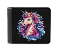 Portafoglio sottile con fiore Un-icorn, in pelle PU, per donne e uomini, idea regalo, Stile:, Taglia unica