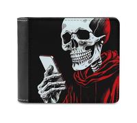 Portafoglio sottile con teschio della morte che gioca al telefono, con tasca frontale e porta carte di credito, per donne e uomini, Stile:, Taglia unica, Per tutte le stagioni