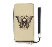 Portafoglio sottile con testa di morte psichedelica falena falena per le donne borsa lunga carino pochette da polso borsa porta carte, Stile:, 20x10.5cm