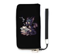 Portafoglio sottile da donna con dragone divertente che legge libri, borsa lunga carina pochette da polso porta carte, Stile:, 20x10.5cm