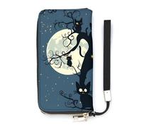Portafoglio sottile da donna con gatti neri sull'albero di Halloween nella notte borsa lunga carino pochette da polso borsetta porta carte, Stile:, 20x10.5cm