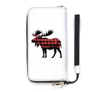 Portafoglio sottile da donna con motivo scozzese alce boscaiolo rosso nero borsa lunga carino pochette da polso borsa porta carte, Stile:, 20x10.5cm