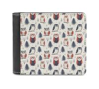 Portafoglio sottile da uomo, in pelle, con stampa di gufo nel bosco, piccolo e sottile, con tasca frontale e porta carte di credito