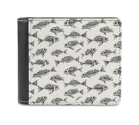 Portafoglio sottile da uomo in pelle - Scheletro Pesce fossile stampa piccolo sottile bifold tasca frontale portafoglio porta carte
