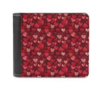 Portafoglio sottile in pelle da uomo - motivo cuore d'amore del fumetto rosso piccolo sottile a due persiane tasca frontale porta carte portafoglio