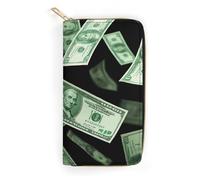 Portafoglio sottile in pelle per uomo e donna, design a tema denaro con centinaia di banconote da un dollaro, stile nero, tasche interne multistrato, borsa portatile per accessori da viaggio e uso quo