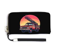 Portafoglio sottile in pelle rossa con camioncino dei pompieri al tramonto alla moda borsa lunga con cinturino da polso per uomo donna, Stile:, 20.0*10.5cm