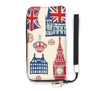 Portafoglio sottile vintage Inghilterra Londra Big Ben rosso blu corona sottile per le donne borsa lunga carino pochette da polso borsa porta carte, Stile:, 20x10.5cm