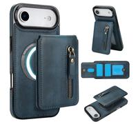 Portafoglio staccabile compatibile con ricarica wireless Magsafe per iPhone Air Case con porta carte, tasca con cerniera, cavalletto 2 in 1 custodia antiurto (blu)