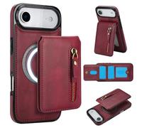 Portafoglio staccabile compatibile con ricarica wireless Magsafe per iPhone Air, custodia con porta carte, tasca con cerniera, cavalletto custodia antiurto 2 in 1 (rosso vinaccio)