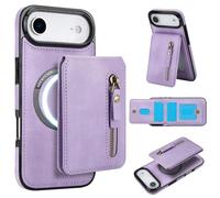 Portafoglio staccabile compatibile con ricarica wireless Magsafe per iPhone Air, custodia con porta carte, tasca con cerniera, cavalletto 2 in 1 custodia antiurto (viola)