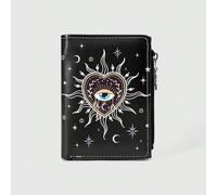 Portafoglio stile gotico, design creativo con gemme a forma di lacrima, stelle, sole, spada e pentagramma, portamonete con cerniera, porta carte di credito casual e alla moda MedioPoliuretano