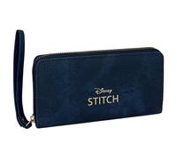 Portafoglio Stitch Donna con Zip e Cinturino Portafoglio Lungo Blu Navy in PU Effetto Pelle Porta Carte e Portamonete Logo Disney Oro 19 x 10 x 2,5 cm Idea Regalo Lilo & Stitch