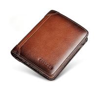 Portafoglio Strato superiore in pelle bovina Pieno pelle dentro e fuori Trifold Morbido Uomini Spazzola antifurto Slot multi-card ultra sottile Portafoglio corto multifunzione Di più, Pelle di